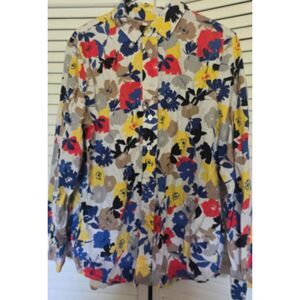 Jones New York Shirt Women Large MultiColor Long Sleeve Button Up Floral Bold
